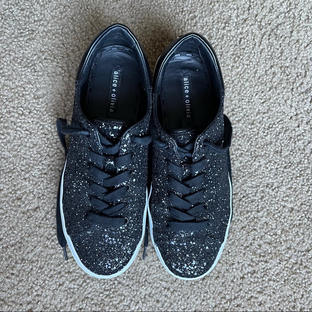 Alice + Olivia Black Glitter Platform Slip-On Sneakers - Picture 10 of 13